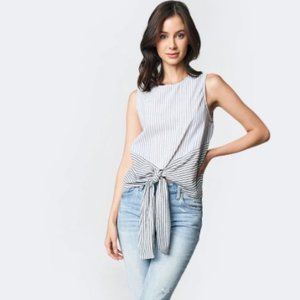 SugarLips Set Sail Striped Linen Tie Front Top S